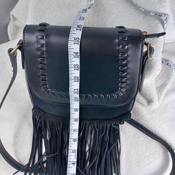 Fringe Black Saddle Cross Body Bag/Purse Western Motor Core Riding Handbag - Picture 9 of 9